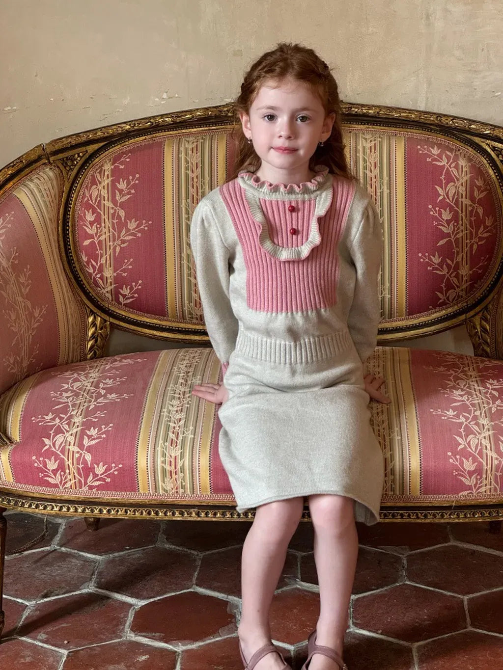 長袖ワンピース バイカラーニット長袖ワンピース【mh0011220】