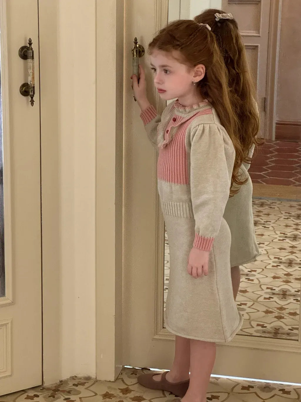 長袖ワンピース バイカラーニット長袖ワンピース【mh0011220】