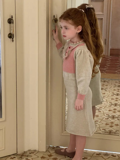 長袖ワンピース バイカラーニット長袖ワンピース【mh0011220】