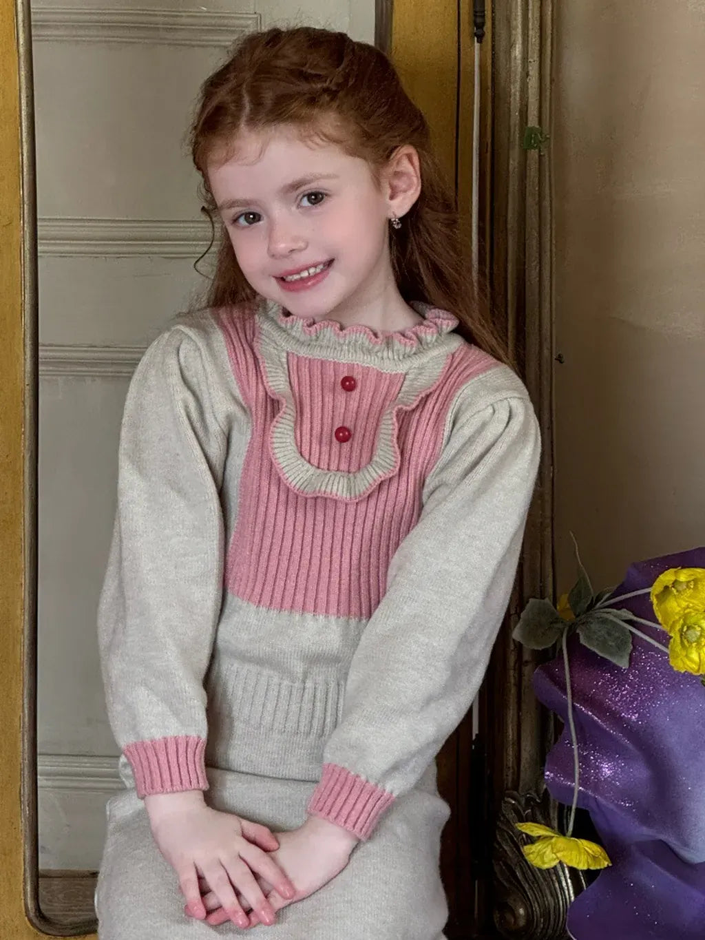 長袖ワンピース バイカラーニット長袖ワンピース【mh0011220】