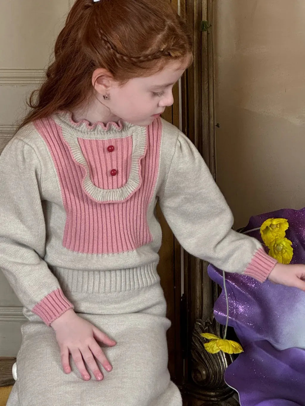 長袖ワンピース バイカラーニット長袖ワンピース【mh0011220】