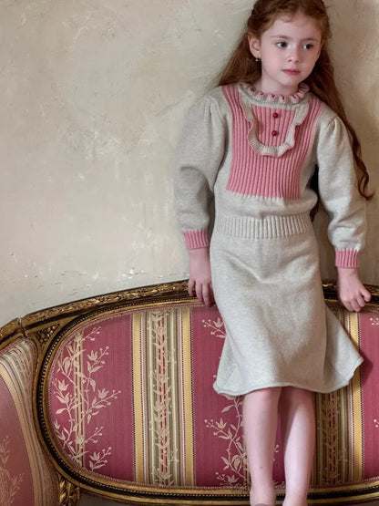 長袖ワンピース バイカラーニット長袖ワンピース【mh0011220】