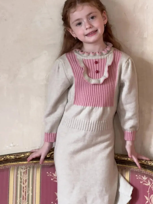 長袖ワンピース バイカラーニット長袖ワンピース【mh0011220】