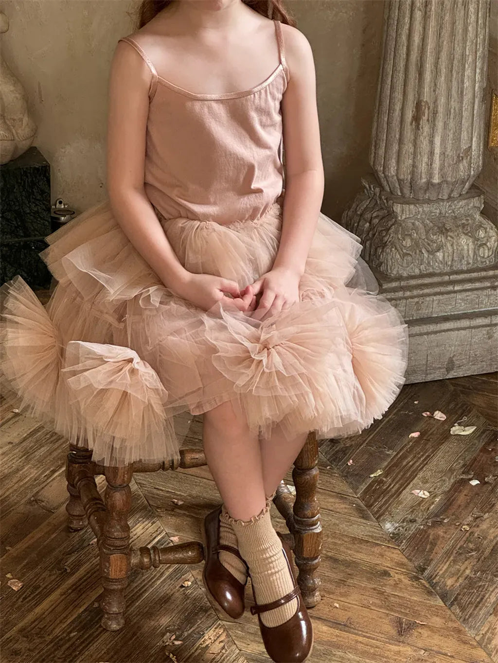 ノースリーブセットアップ シフォンフラワーチュールスカート/キャミソール【mh0011227】