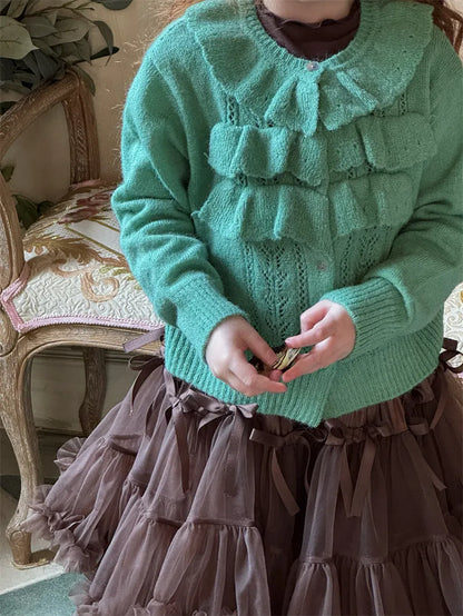 カーディガン・パーカー ラッフルフリルニットカーディガン【mh0011228】