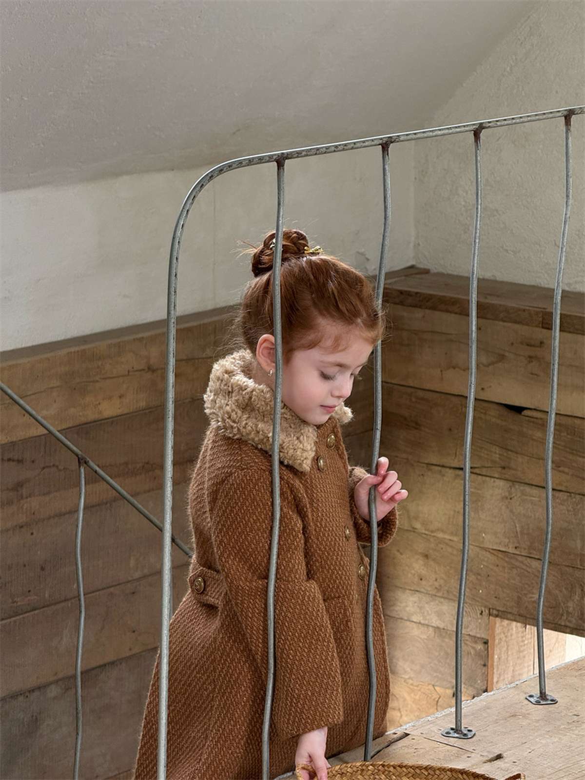 ショートコート・ジャケット・ジャンパー ミドル丈コート ファーカラー プレッピーツイード風アウター【mh0011441】