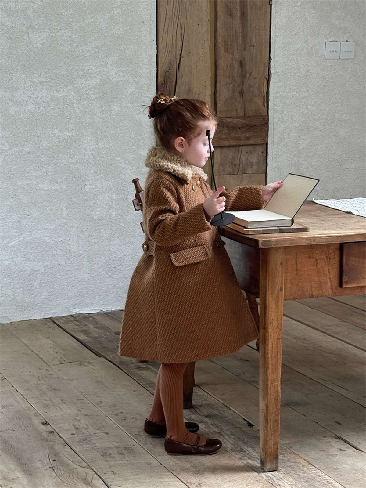 ショートコート・ジャケット・ジャンパー ミドル丈コート ファーカラー プレッピーツイード風アウター【mh0011441】