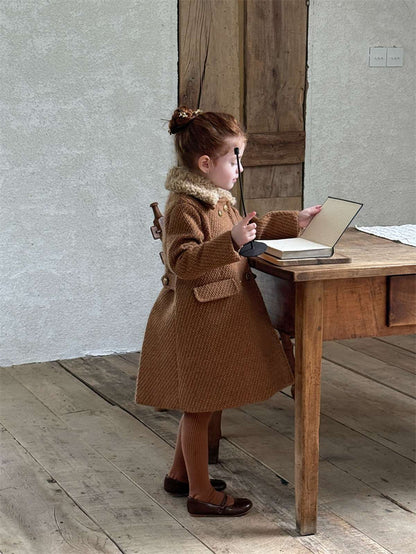 ショートコート・ジャケット・ジャンパー ミドル丈コート ファーカラー プレッピーツイード風アウター【mh0011441】