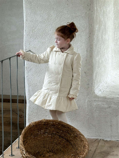 ショートコート・ジャケット・ジャンパー ミドル丈コート 中綿ペプラムスカート ガーリーアウター【mh0011442】