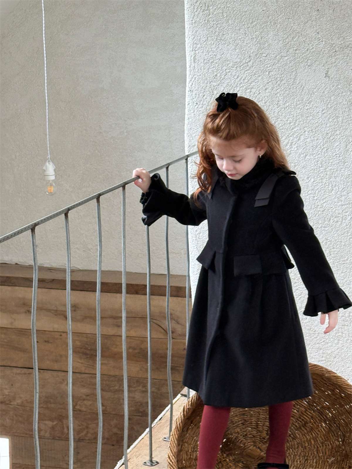 ロングコート ミドル丈コート ショルダーリボン フレアベルスリーブ プレッピーアウター【mh0011443】