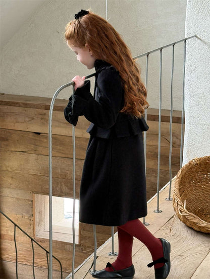 ロングコート ミドル丈コート ショルダーリボン フレアベルスリーブ プレッピーアウター【mh0011443】