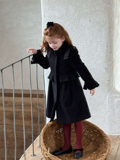 ロングコート ミドル丈コート ショルダーリボン フレアベルスリーブ プレッピーアウター【mh0011443】