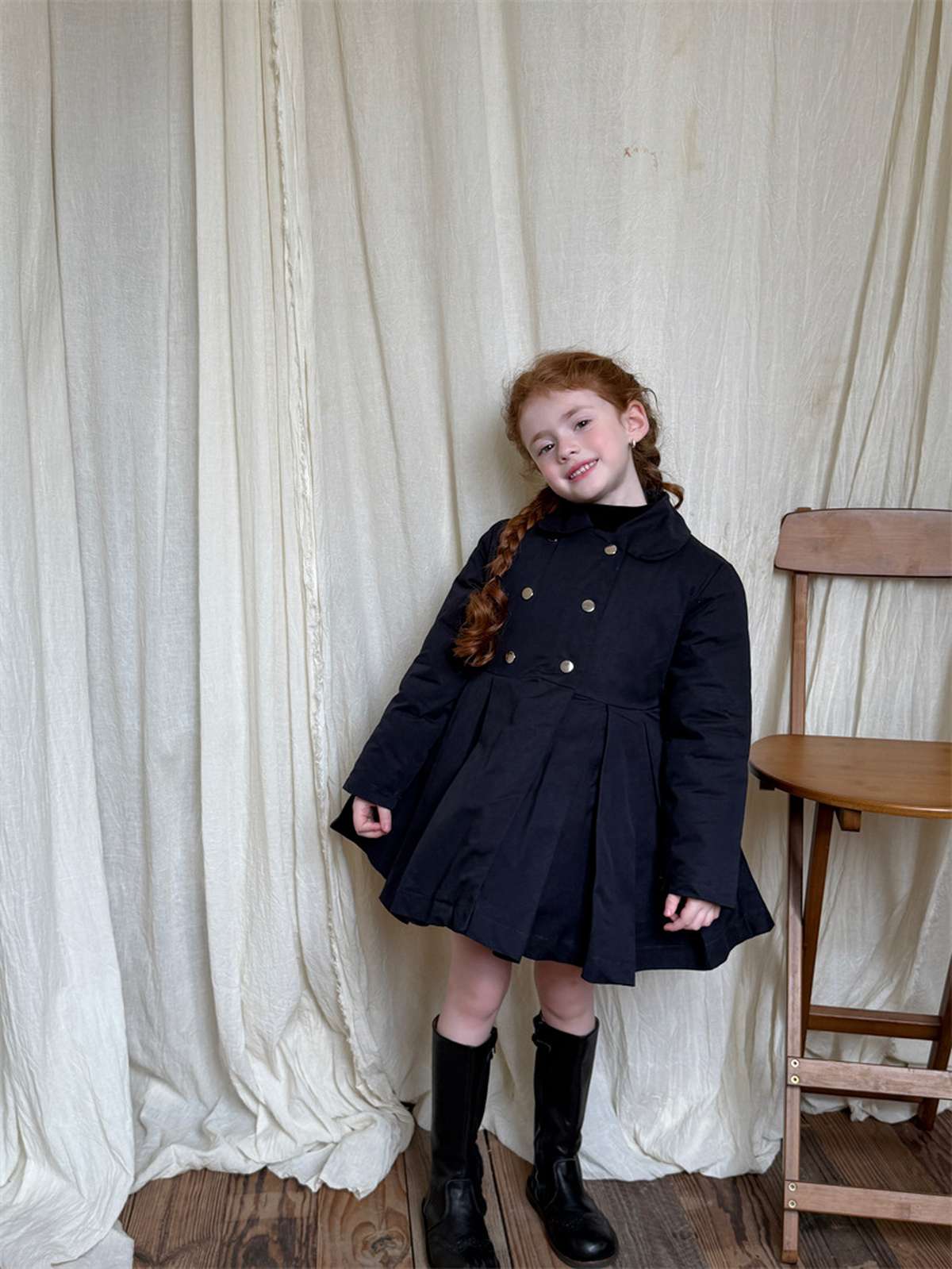 ロングコート ミドル丈コート 丸襟 ふんわりプリーツスカート ガーリーお出かけアウター【mh0011448】