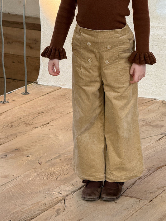 ロングパンツ・スウェットパンツ コーデュロイパンツ ワイド ダブルボタン ハイウエスト カジュアル ボトムス【mh0011614】