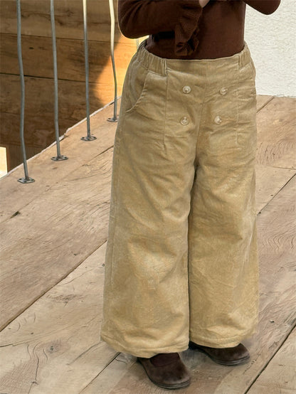 ロングパンツ・スウェットパンツ コーデュロイパンツ ワイド ダブルボタン ハイウエスト カジュアル ボトムス【mh0011614】