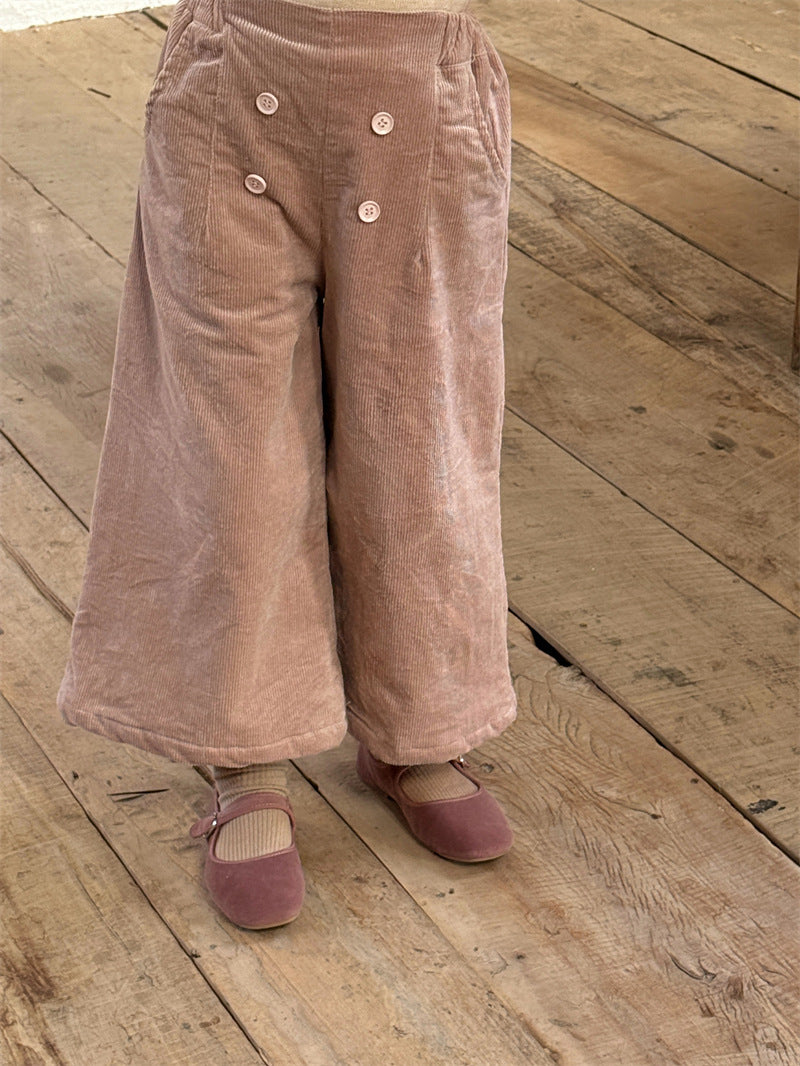ロングパンツ・スウェットパンツ コーデュロイパンツ ワイド ダブルボタン ハイウエスト カジュアル ボトムス【mh0011614】