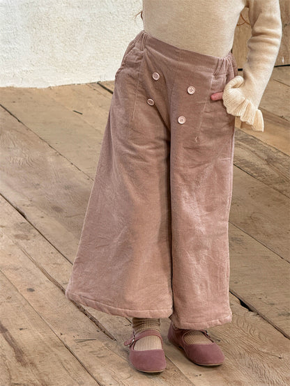 ロングパンツ・スウェットパンツ コーデュロイパンツ ワイド ダブルボタン ハイウエスト カジュアル ボトムス【mh0011614】