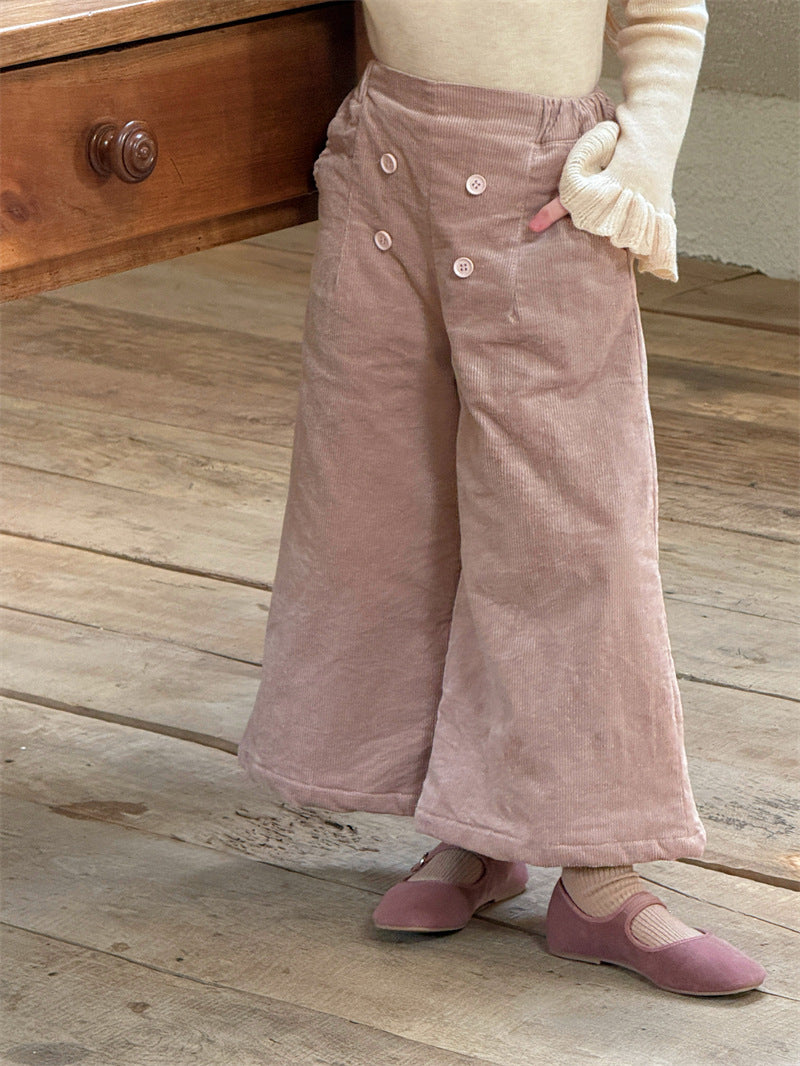ロングパンツ・スウェットパンツ コーデュロイパンツ ワイド ダブルボタン ハイウエスト カジュアル ボトムス【mh0011614】