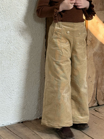 ロングパンツ・スウェットパンツ コーデュロイパンツ ワイド ダブルボタン ハイウエスト カジュアル ボトムス【mh0011614】