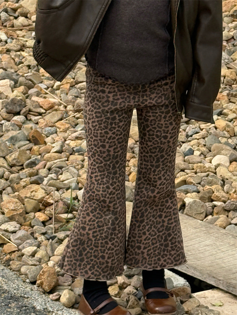 ロングパンツ・スウェットパンツ フレアパンツ 裏起毛 レオパード アニマル カジュアル ボトムス【mh0011618】