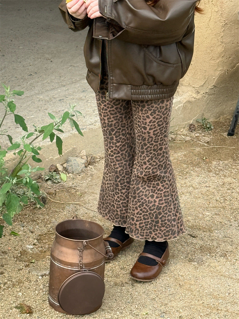ロングパンツ・スウェットパンツ フレアパンツ 裏起毛 レオパード アニマル カジュアル ボトムス【mh0011618】