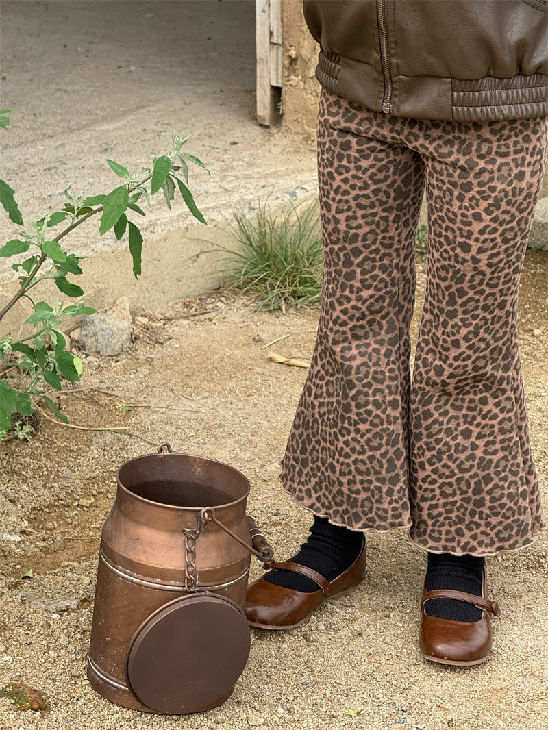 ロングパンツ・スウェットパンツ フレアパンツ 裏起毛 レオパード アニマル カジュアル ボトムス【mh0011618】