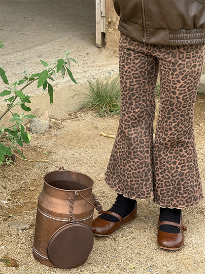 ロングパンツ・スウェットパンツ フレアパンツ 裏起毛 レオパード アニマル カジュアル ボトムス【mh0011618】