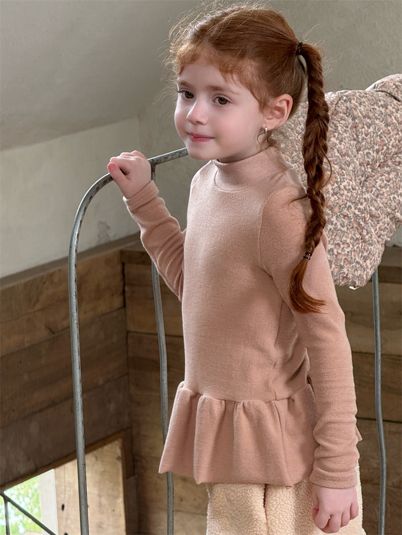 ニット・セーター 長袖トップス ペプラムフリル ハイネック シンプル 裏起毛【mh0011621】