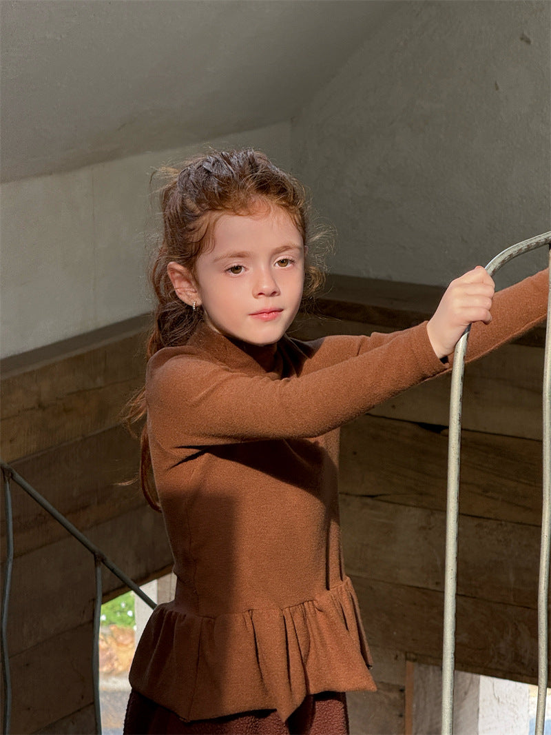 ニット・セーター 長袖トップス ペプラムフリル ハイネック シンプル 裏起毛【mh0011621】