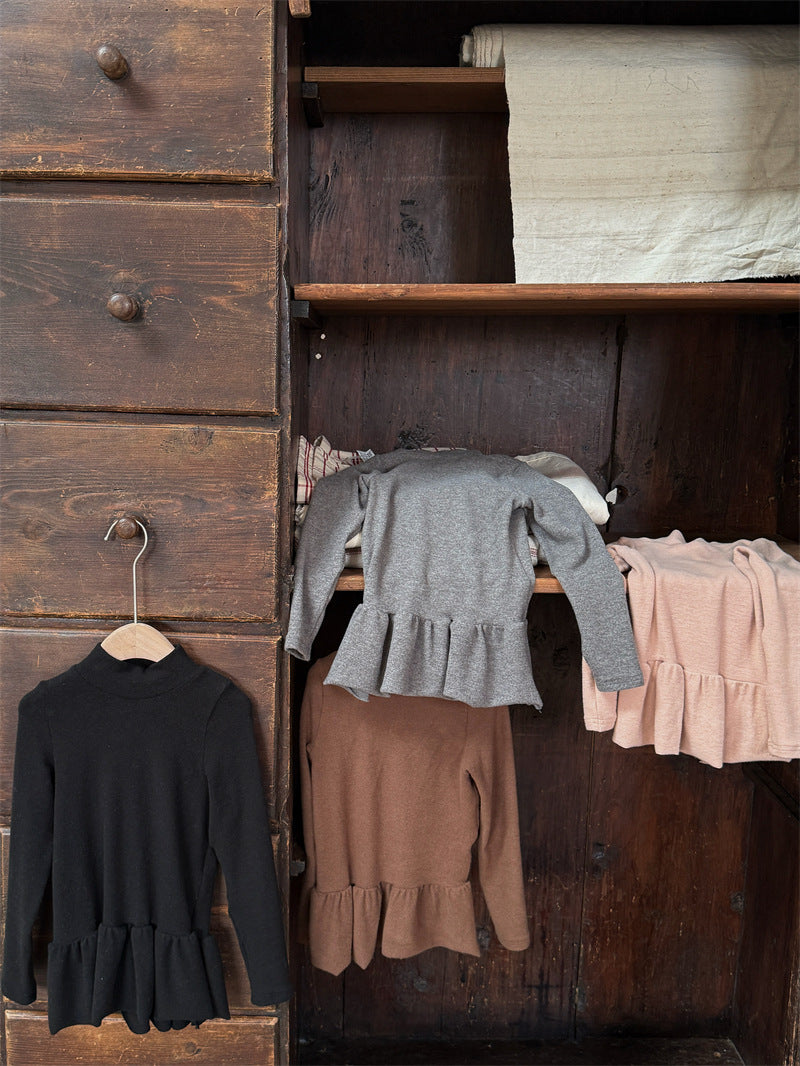 ニット・セーター 長袖トップス ペプラムフリル ハイネック シンプル 裏起毛【mh0011621】