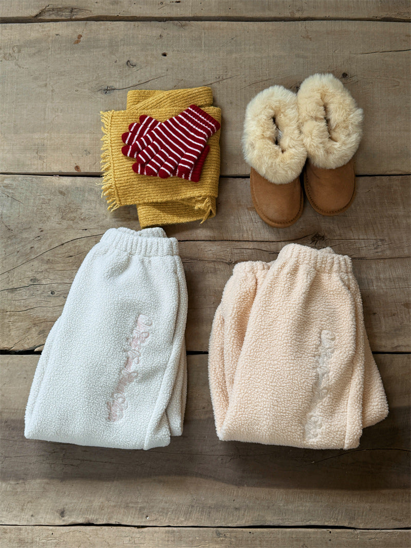 ロングパンツ・スウェットパンツ ボアパンツ ジョガー 裏起毛 ロゴ刺繍 ゆったり カジュアル ボトムス【mh0011623】