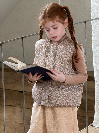 ベスト 中綿ベスト フラワー キルティング ノースリーブ レトロ アウター【mh0011624】