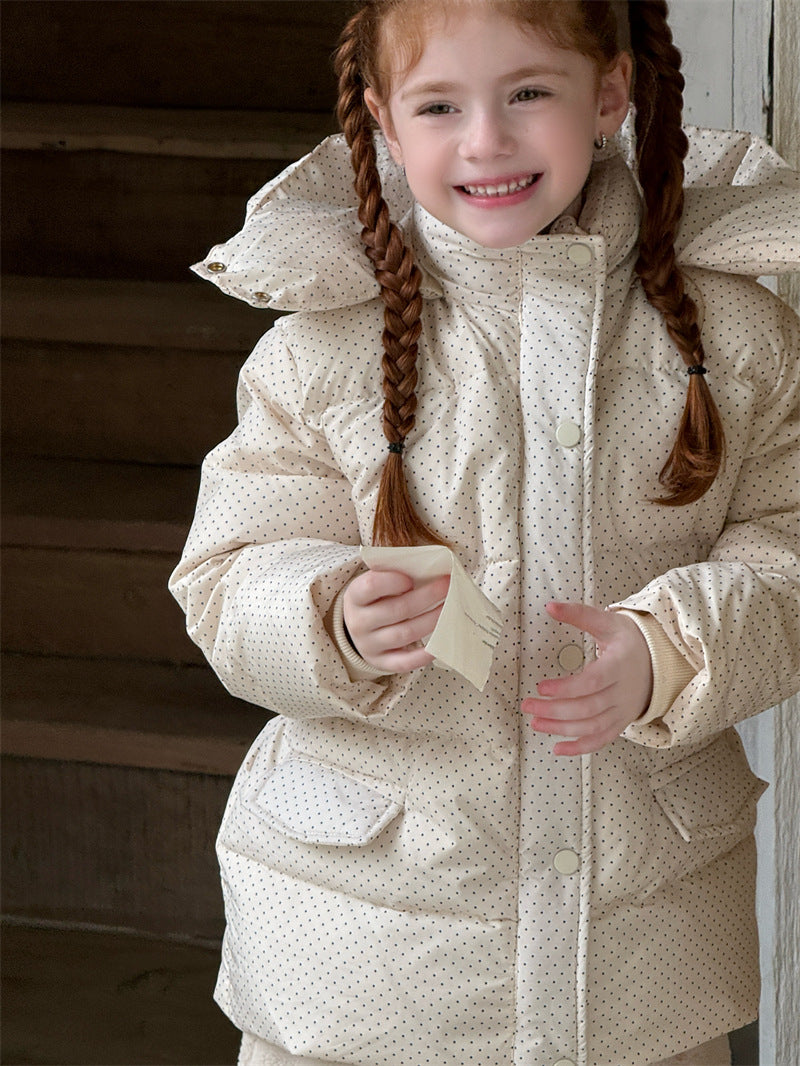 ショートコート・ジャケット・ジャンパー ダウンジャケット ドット フーディ ミディ丈 パフ アウター【mh0011626】