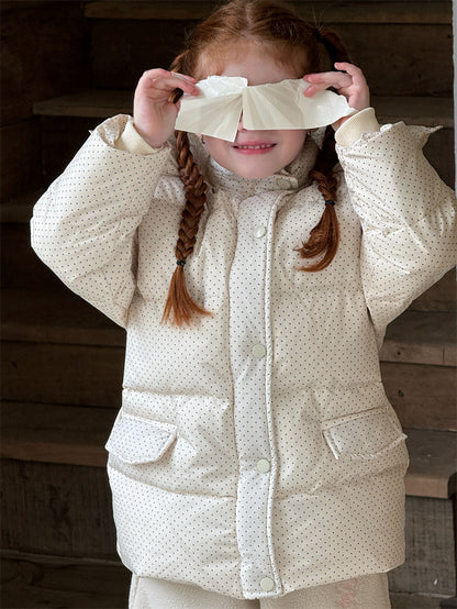 ショートコート・ジャケット・ジャンパー ダウンジャケット ドット フーディ ミディ丈 パフ アウター【mh0011626】