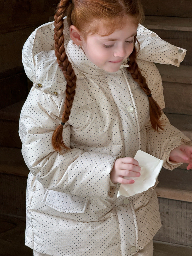 ショートコート・ジャケット・ジャンパー ダウンジャケット ドット フーディ ミディ丈 パフ アウター【mh0011626】