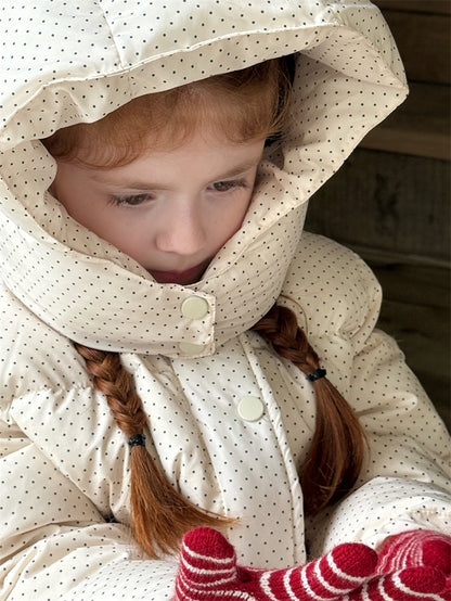 ショートコート・ジャケット・ジャンパー ダウンジャケット ドット フーディ ミディ丈 パフ アウター【mh0011626】