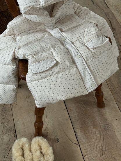 ショートコート・ジャケット・ジャンパー ダウンジャケット ドット フーディ ミディ丈 パフ アウター【mh0011626】