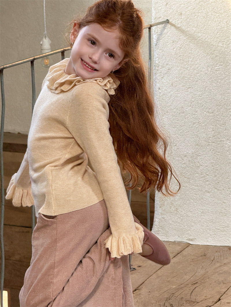 ニット・セーター ニットトップス ラッフル襟 フリル袖 ハイネック シンプル 長袖【mh0011627】