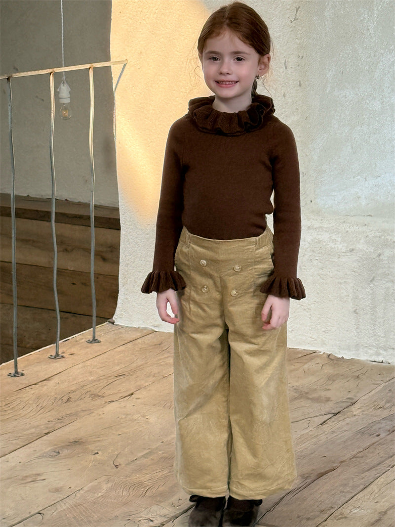 ニット・セーター ニットトップス ラッフル襟 フリル袖 ハイネック シンプル 長袖【mh0011627】