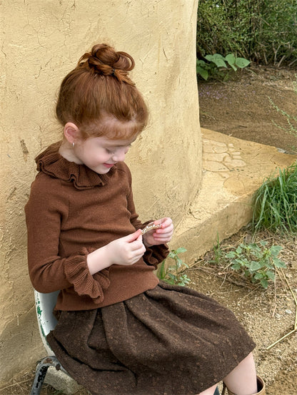 ニット・セーター ニットトップス ラッフル襟 フリル袖 ハイネック シンプル 長袖【mh0011627】