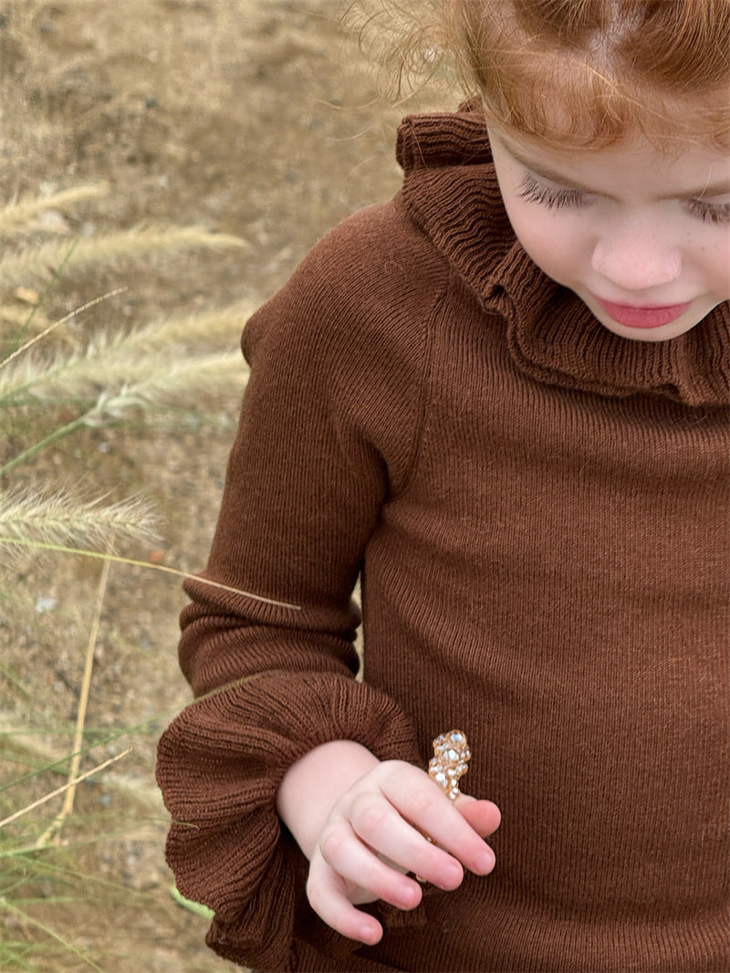 ニット・セーター ニットトップス ラッフル襟 フリル袖 ハイネック シンプル 長袖【mh0011627】