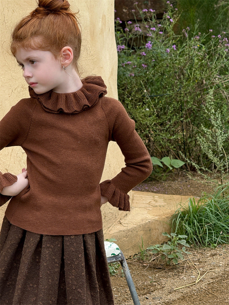 ニット・セーター ニットトップス ラッフル襟 フリル袖 ハイネック シンプル 長袖【mh0011627】