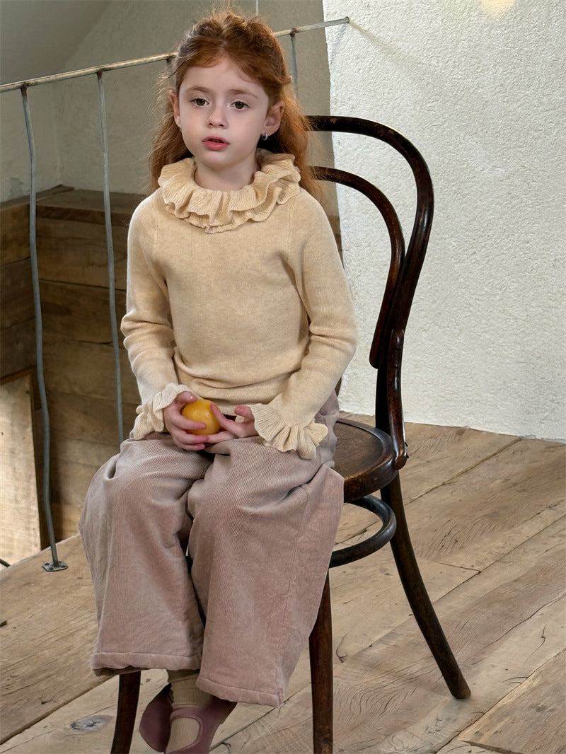 ニット・セーター ニットトップス ラッフル襟 フリル袖 ハイネック シンプル 長袖【mh0011627】