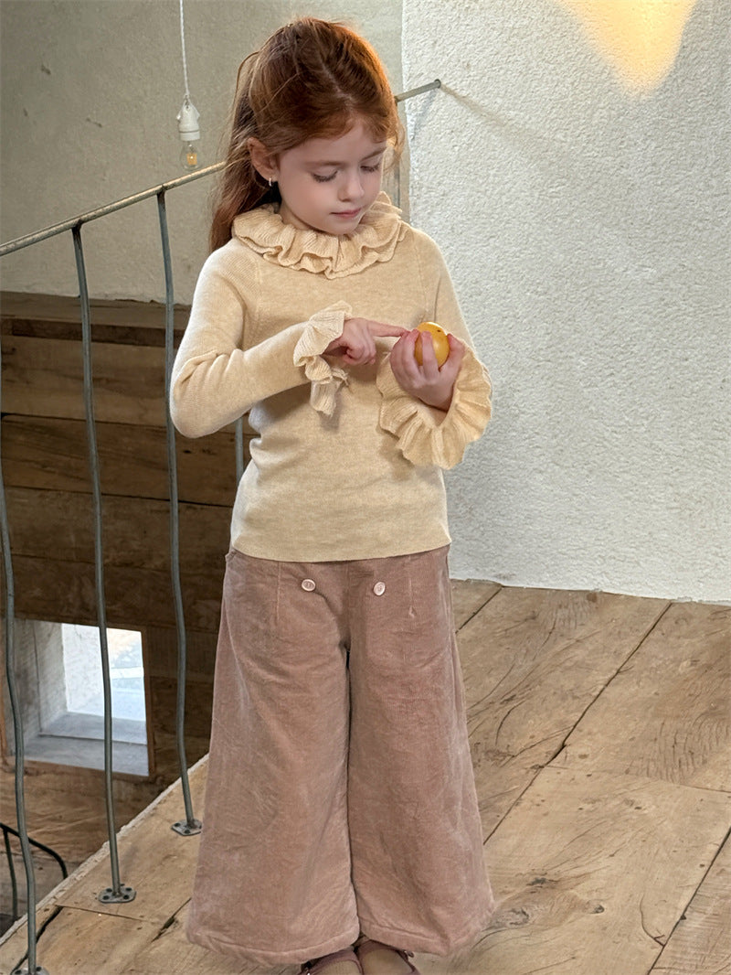 ニット・セーター ニットトップス ラッフル襟 フリル袖 ハイネック シンプル 長袖【mh0011627】