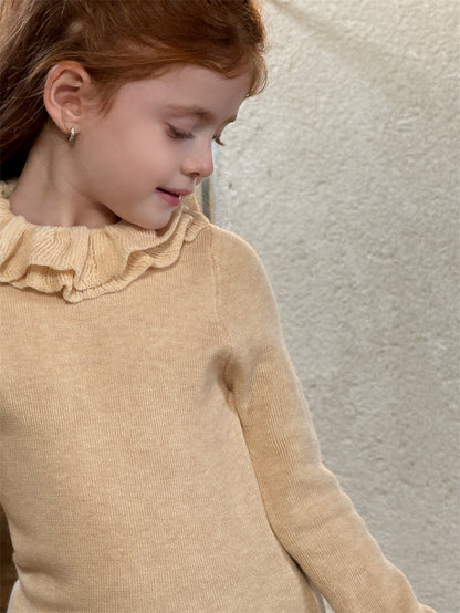 ニット・セーター ニットトップス ラッフル襟 フリル袖 ハイネック シンプル 長袖【mh0011627】