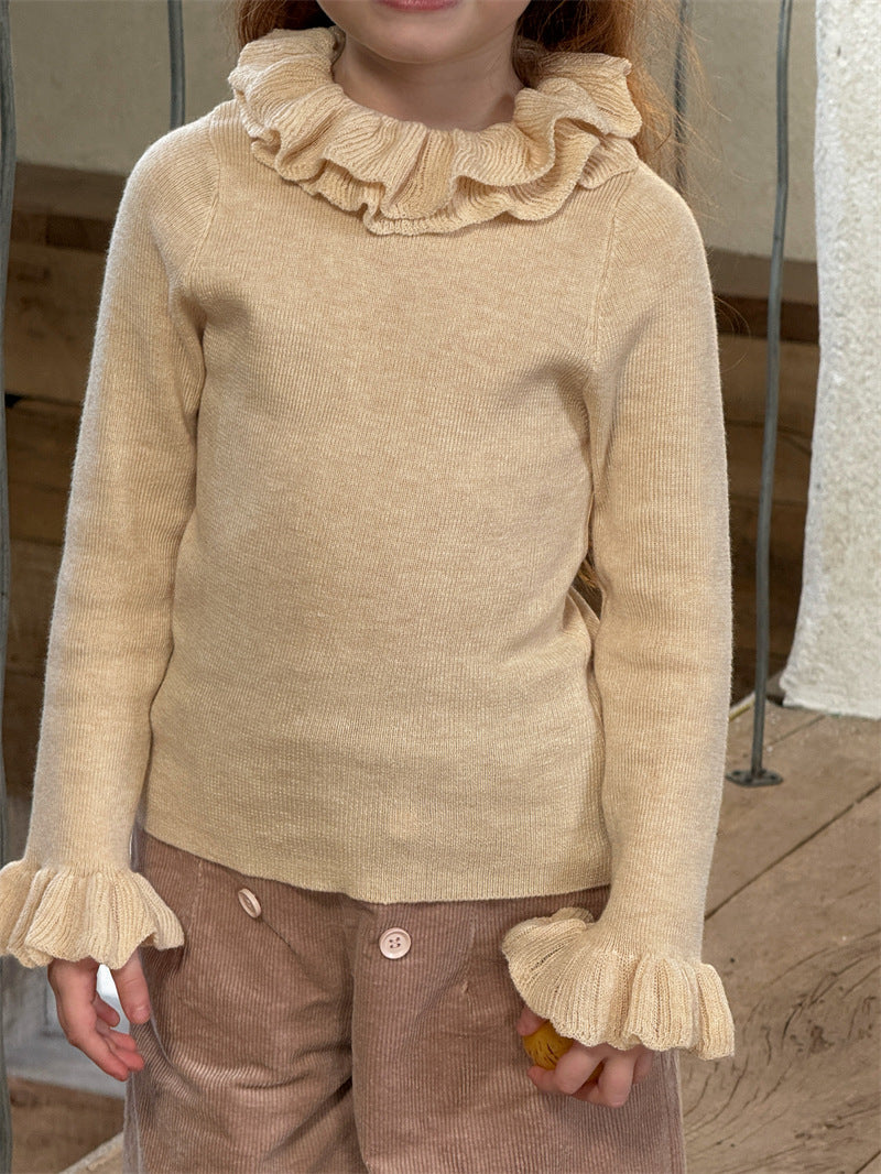 ニット・セーター ニットトップス ラッフル襟 フリル袖 ハイネック シンプル 長袖【mh0011627】