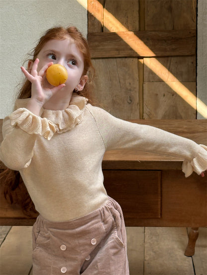 ニット・セーター ニットトップス ラッフル襟 フリル袖 ハイネック シンプル 長袖【mh0011627】