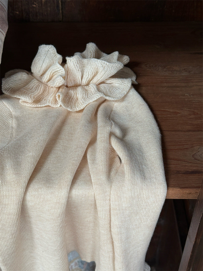 ニット・セーター ニットトップス ラッフル襟 フリル袖 ハイネック シンプル 長袖【mh0011627】