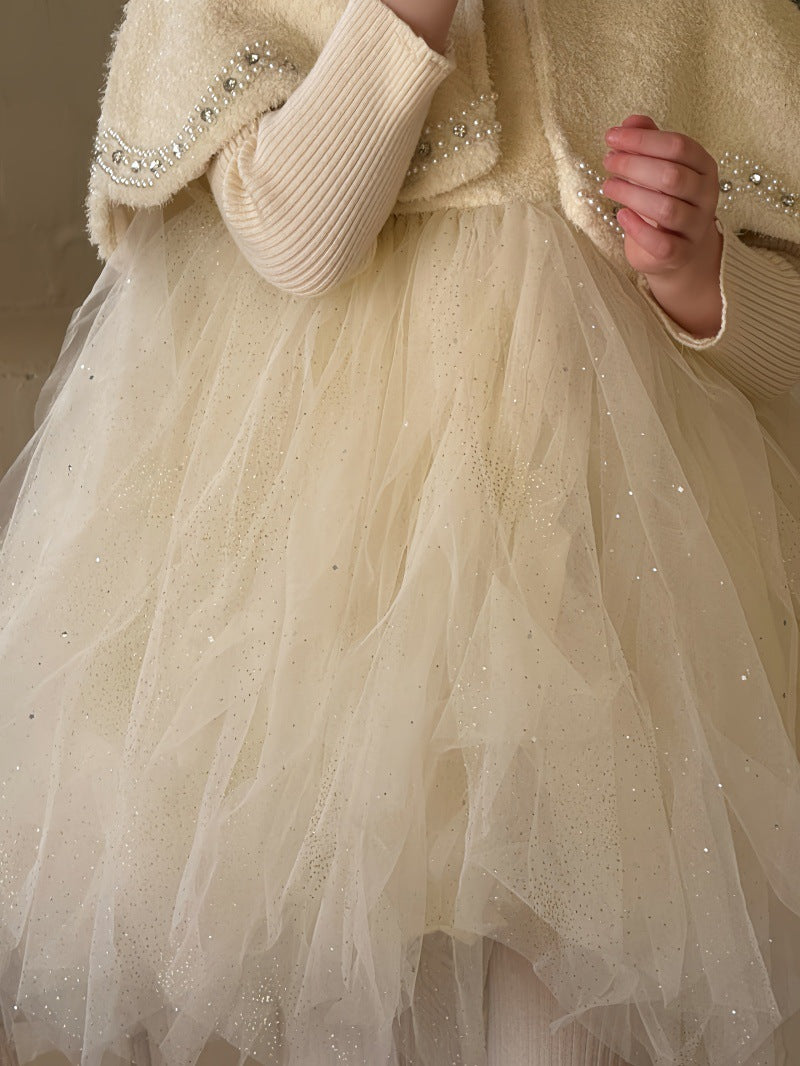 ノースリーブワンピース ノースリーブドレスワンピース/ケープ チュールスカート パーティ プリンセス【mh0011879】