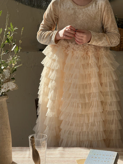 長袖ワンピース 長袖ワンピース ベロア チュチュ チュールスカート パーティドレス【mh0011881】